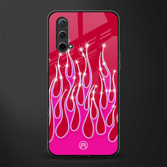 y2k magenta glittery flames glass case for oneplus nord ce 5g image