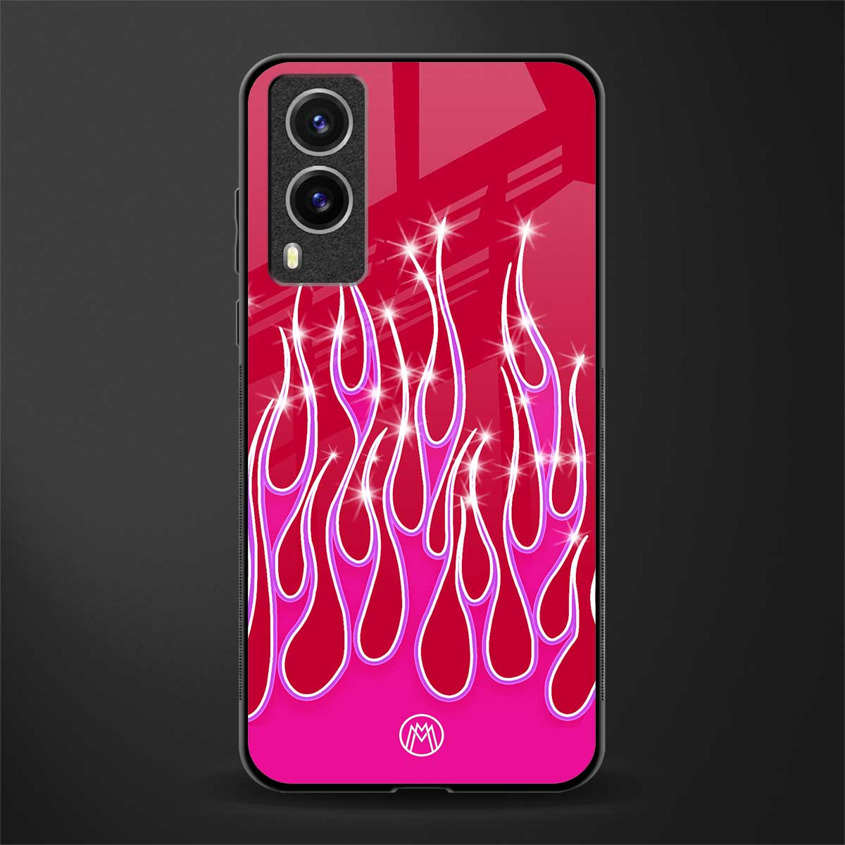 y2k magenta glittery flames glass case for vivo v21e 5g image