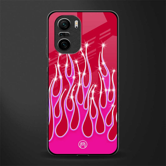 y2k magenta glittery flames glass case for mi 11x 5g image