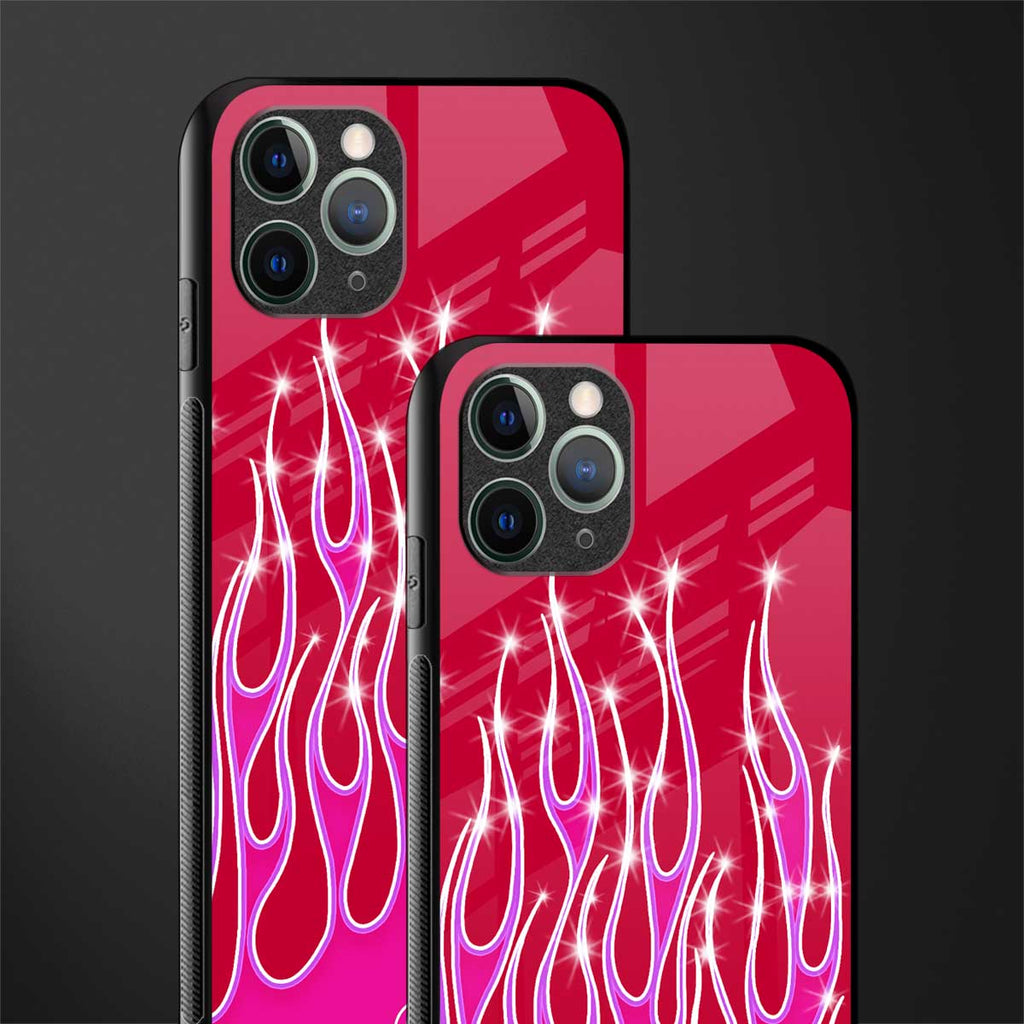 y2k magenta glittery flames glass case for iphone 11 pro max image-2