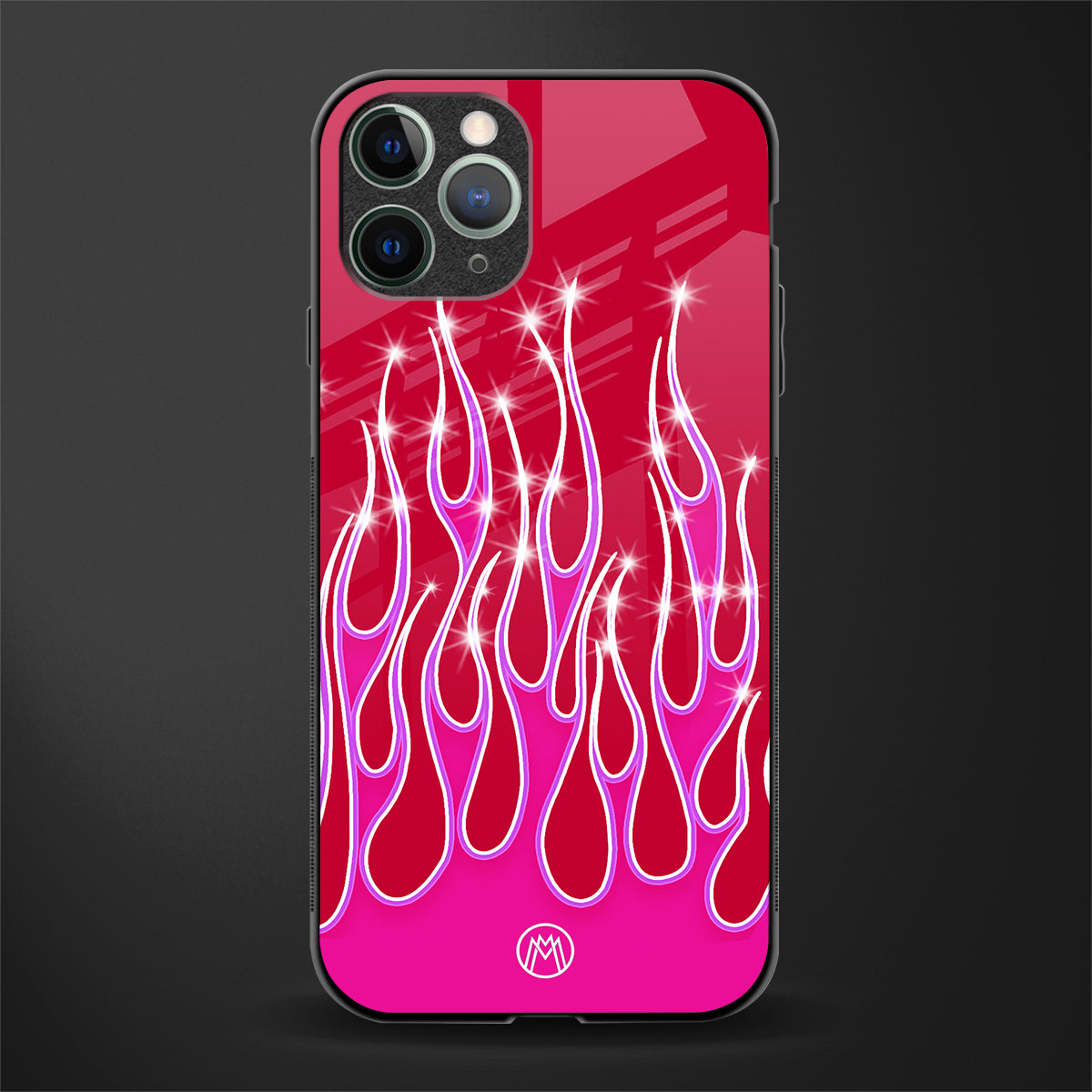 y2k magenta glittery flames glass case for iphone 11 pro image