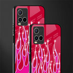 y2k magenta glittery flames glass case for vivo y21s image-2