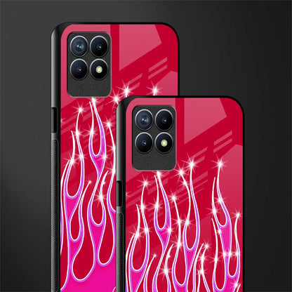 y2k magenta glittery flames glass case for realme 8i image-2