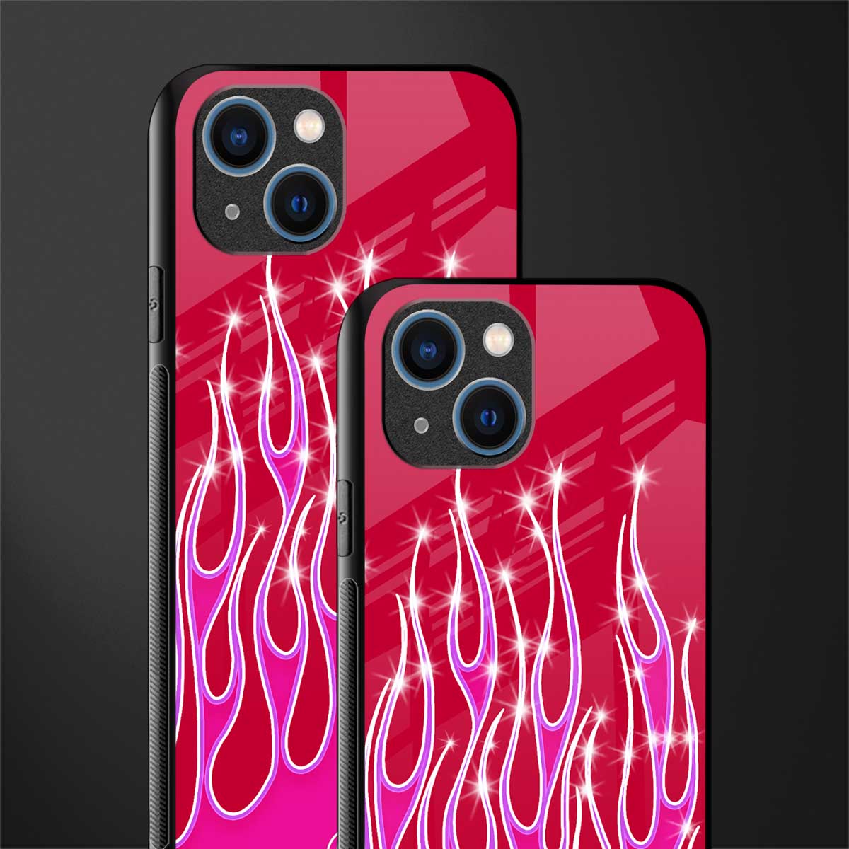 y2k magenta glittery flames glass case for iphone 14 image-2