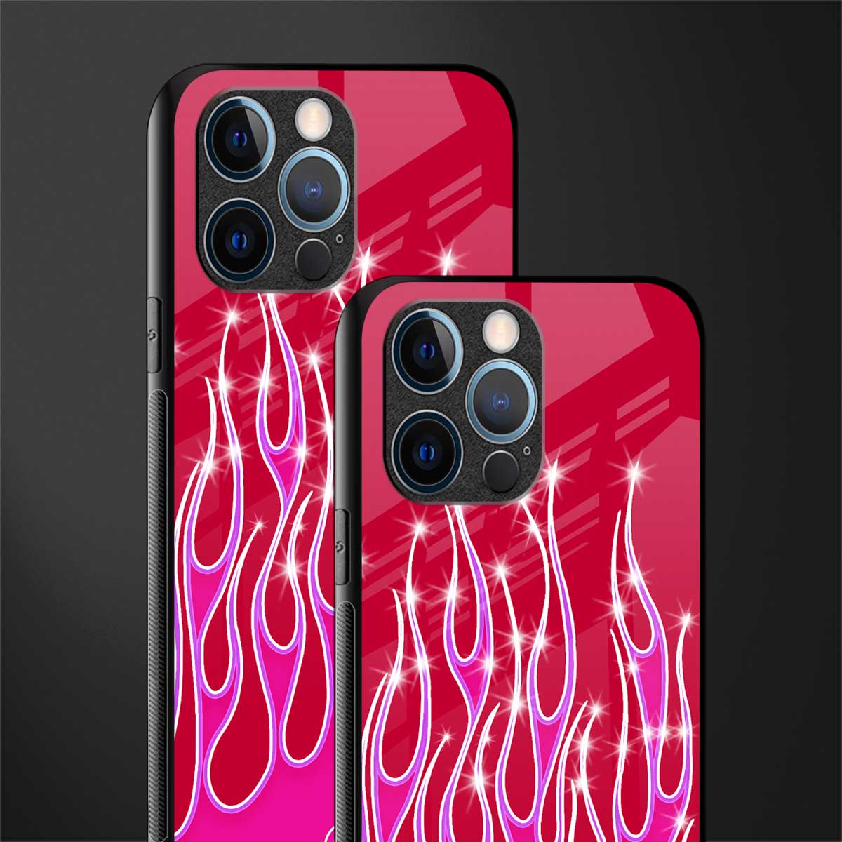 y2k magenta glittery flames glass case for iphone 14 pro image-2