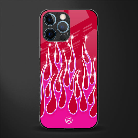 y2k magenta glittery flames glass case for iphone 14 pro image
