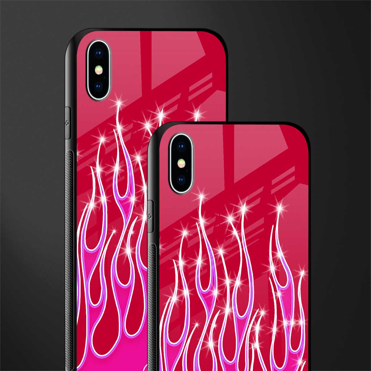 y2k magenta glittery flames glass case for iphone xs max image-2