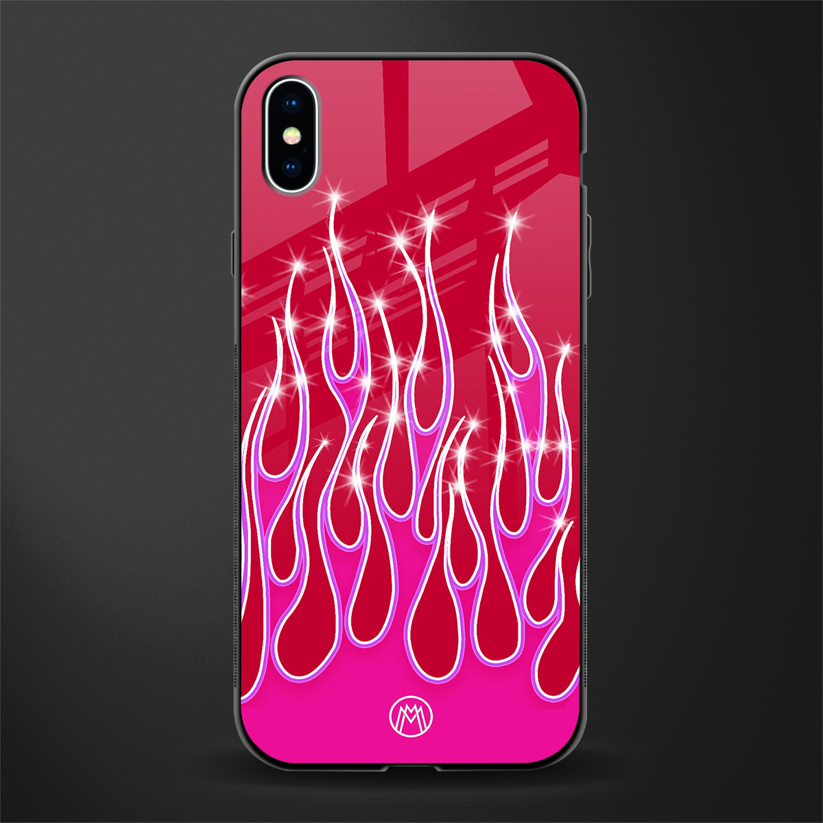 y2k magenta glittery flames glass case for iphone xs max image