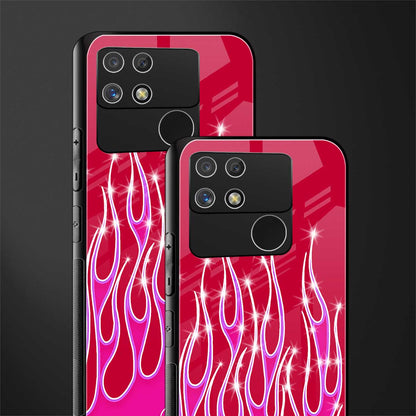 y2k magenta glittery flames back phone cover | glass case for realme narzo 50a