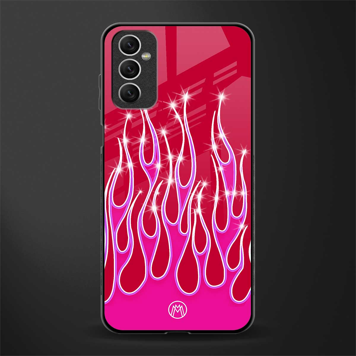 y2k magenta glittery flames glass case for samsung galaxy m52 5g image