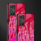 y2k magenta glittery flames glass case for redmi 10 prime image-2