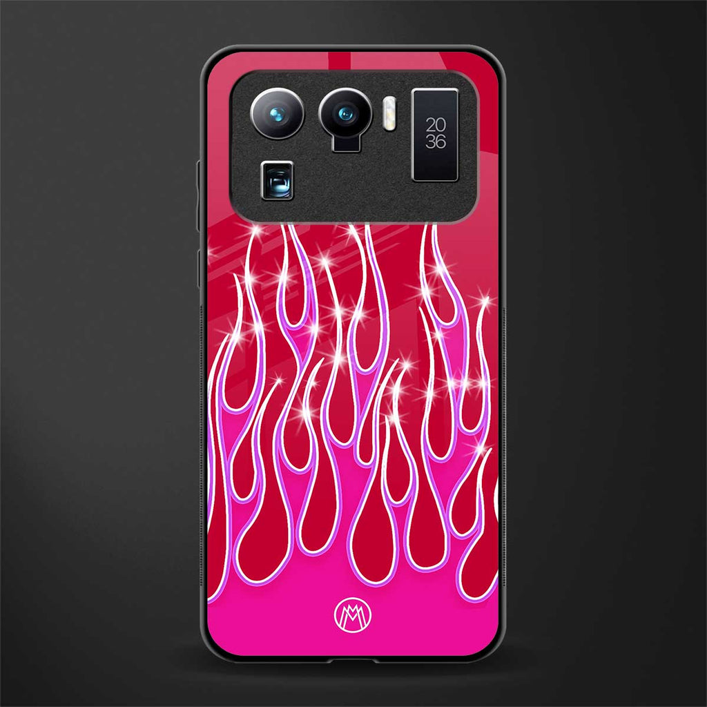 y2k magenta glittery flames glass case for mi 11 ultra 5g image