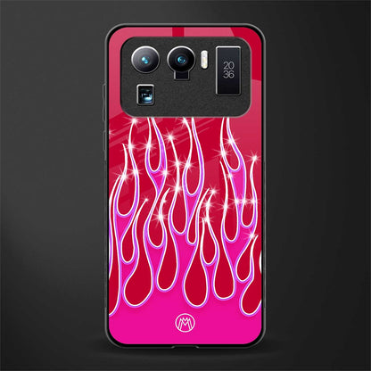 y2k magenta glittery flames glass case for mi 11 ultra 5g image