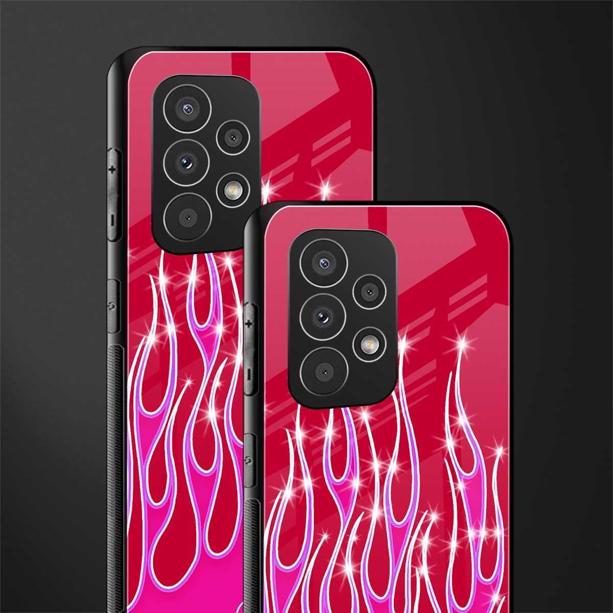 y2k magenta glittery flames back phone cover | glass case for samsung galaxy a23