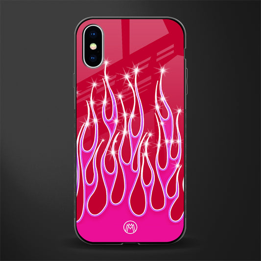 y2k magenta glittery flames glass case for iphone xs image