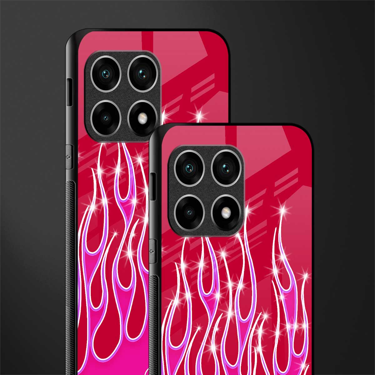 y2k magenta glittery flames glass case for oneplus 10 pro 5g image-2