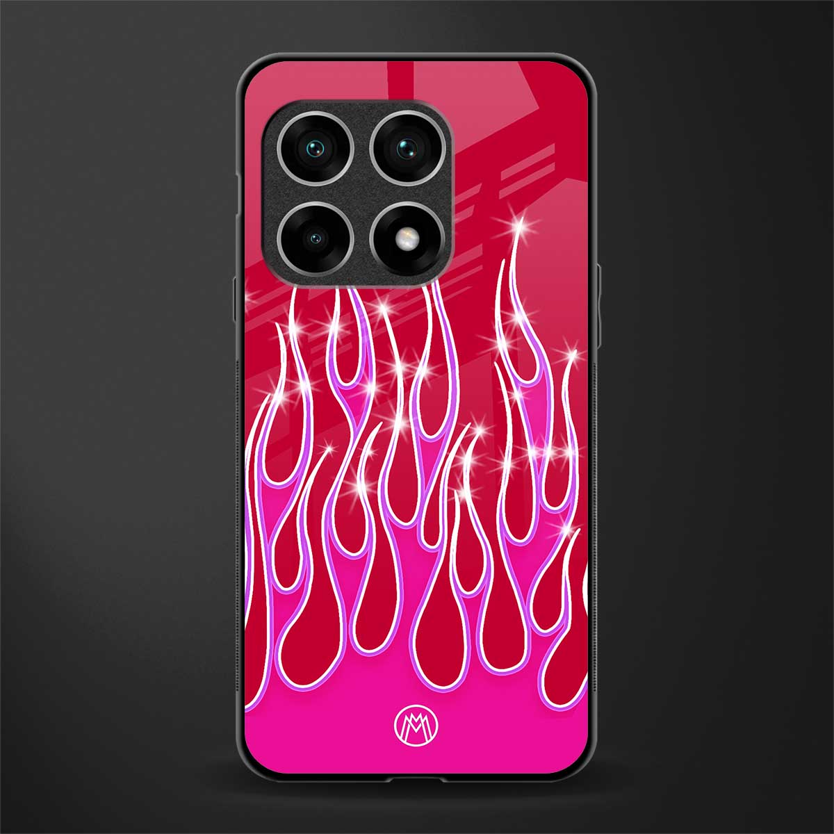 y2k magenta glittery flames glass case for oneplus 10 pro 5g image