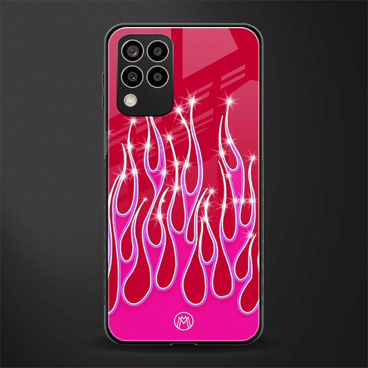 y2k magenta glittery flames back phone cover | glass case for samsung galaxy m33 5g