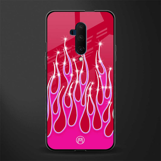 y2k magenta glittery flames glass case for oneplus 7t pro image