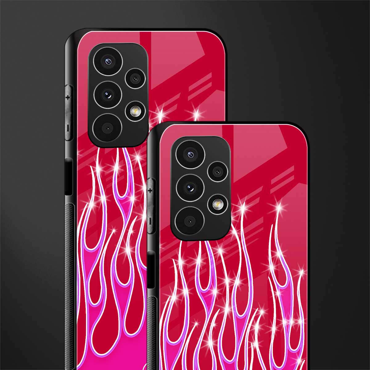 y2k magenta glittery flames back phone cover | glass case for samsung galaxy a13 4g