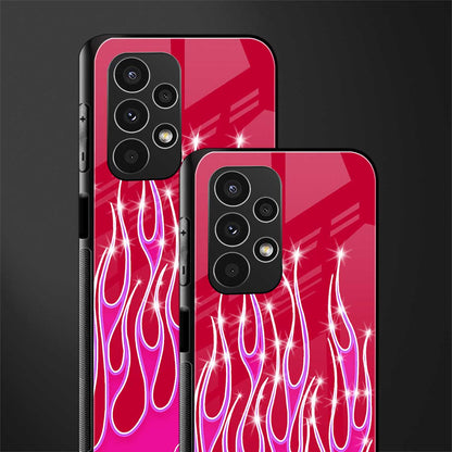 y2k magenta glittery flames back phone cover | glass case for samsung galaxy a13 4g