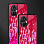 y2k magenta glittery flames back phone cover | glass case for oppo f21 pro 5g