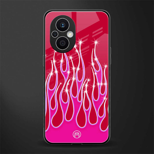 y2k magenta glittery flames back phone cover | glass case for oppo f21 pro 5g