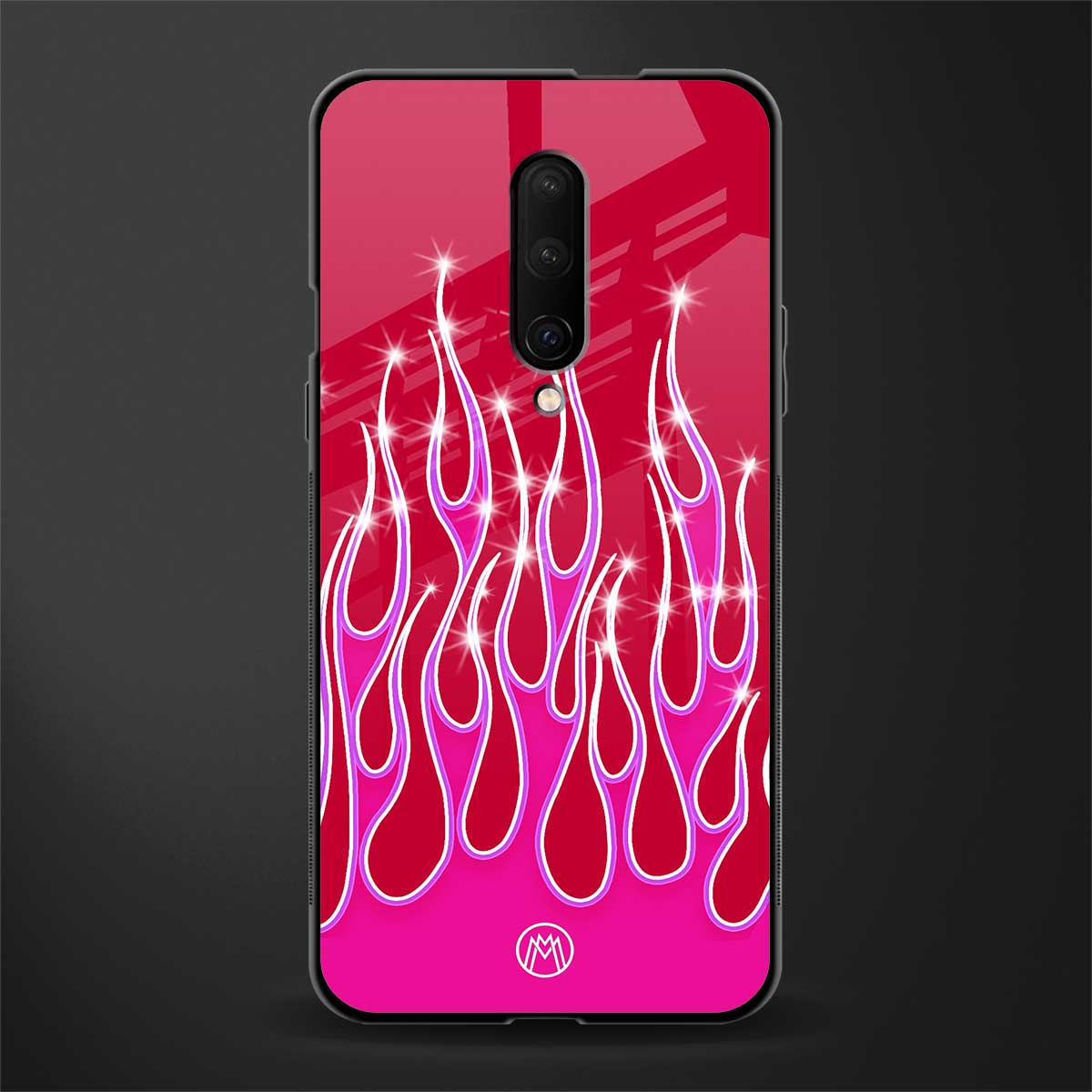 y2k magenta glittery flames glass case for oneplus 7 pro image