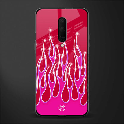 y2k magenta glittery flames glass case for oneplus 7 pro image
