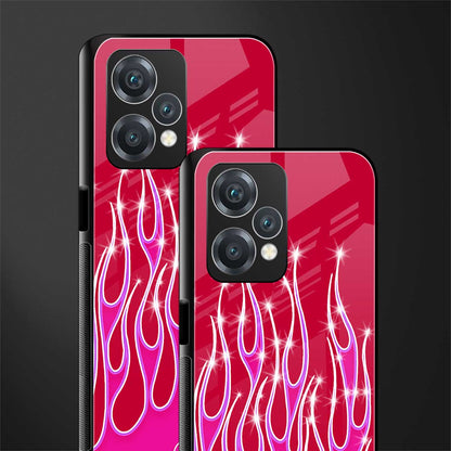 y2k magenta glittery flames back phone cover | glass case for oneplus nord ce 2 lite 5g
