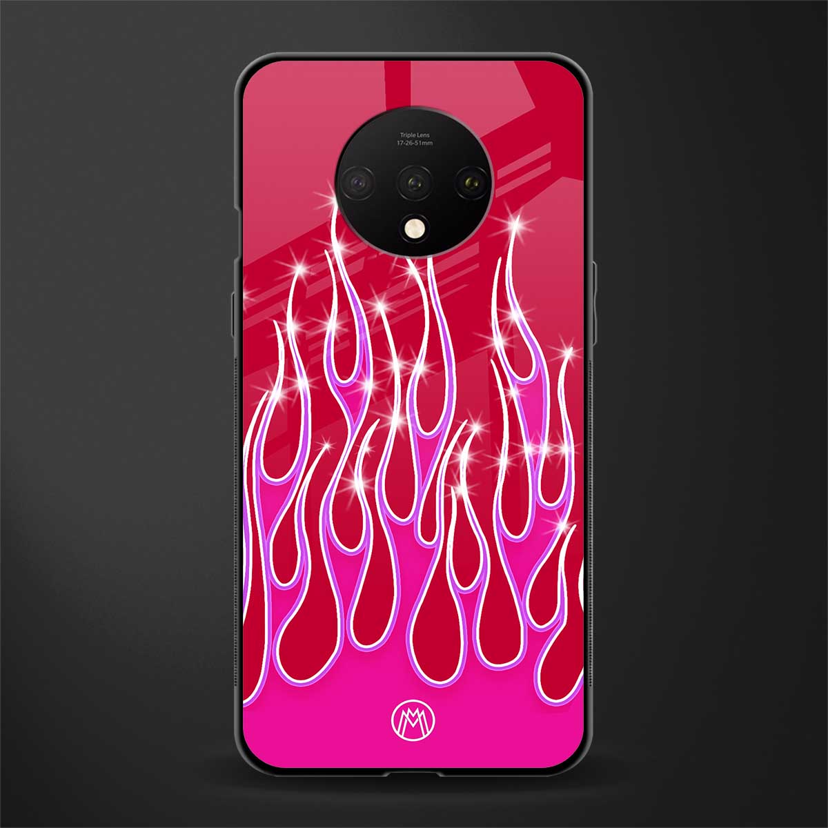 y2k magenta glittery flames glass case for oneplus 7t image