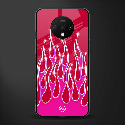 y2k magenta glittery flames glass case for oneplus 7t image