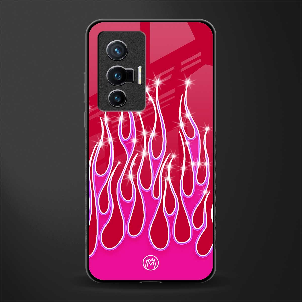 y2k magenta glittery flames glass case for vivo x70 image