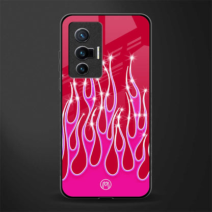 y2k magenta glittery flames glass case for vivo x70 image