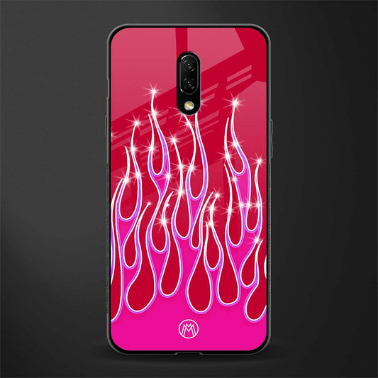 y2k magenta glittery flames glass case for oneplus 7 image