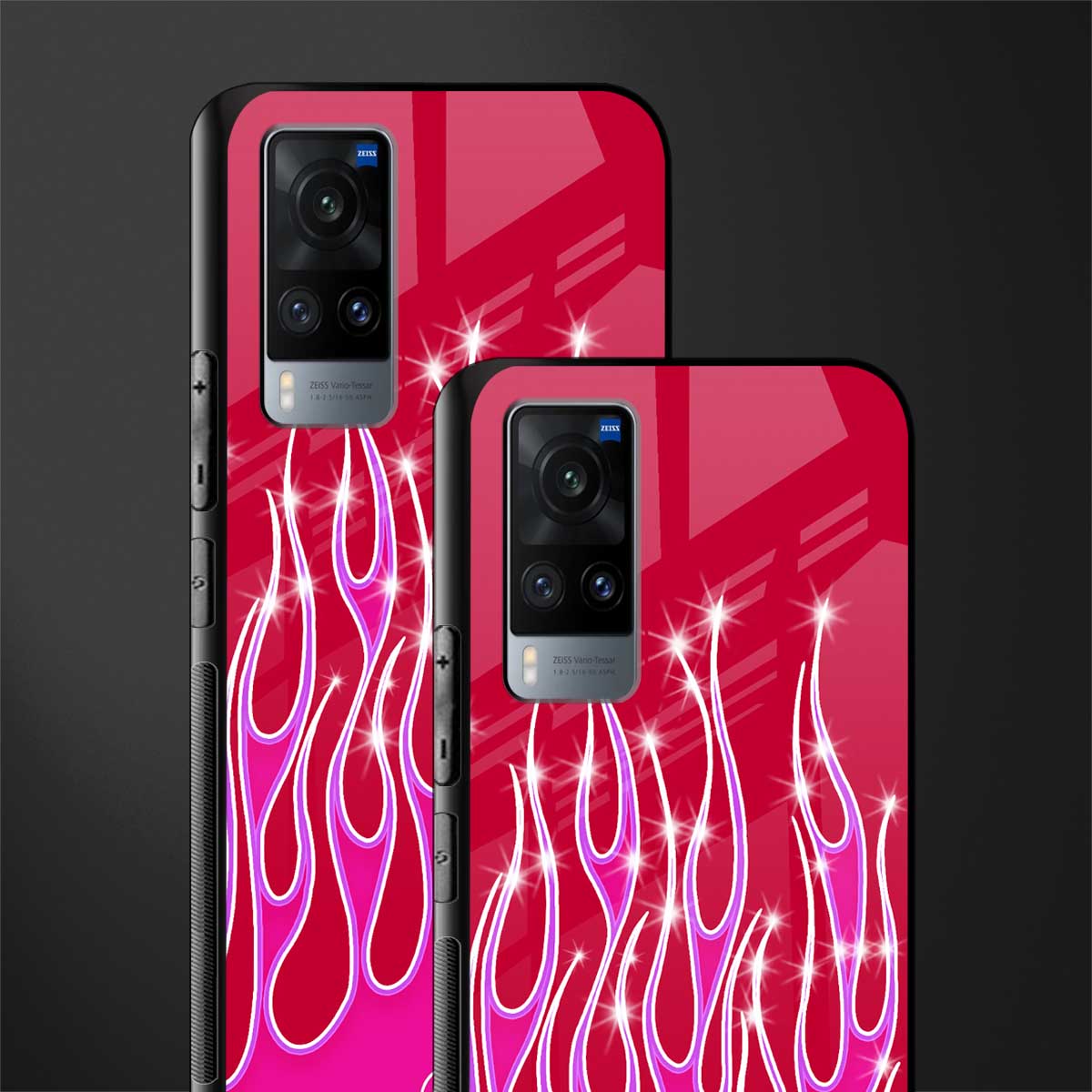 y2k magenta glittery flames glass case for vivo x60 image-2