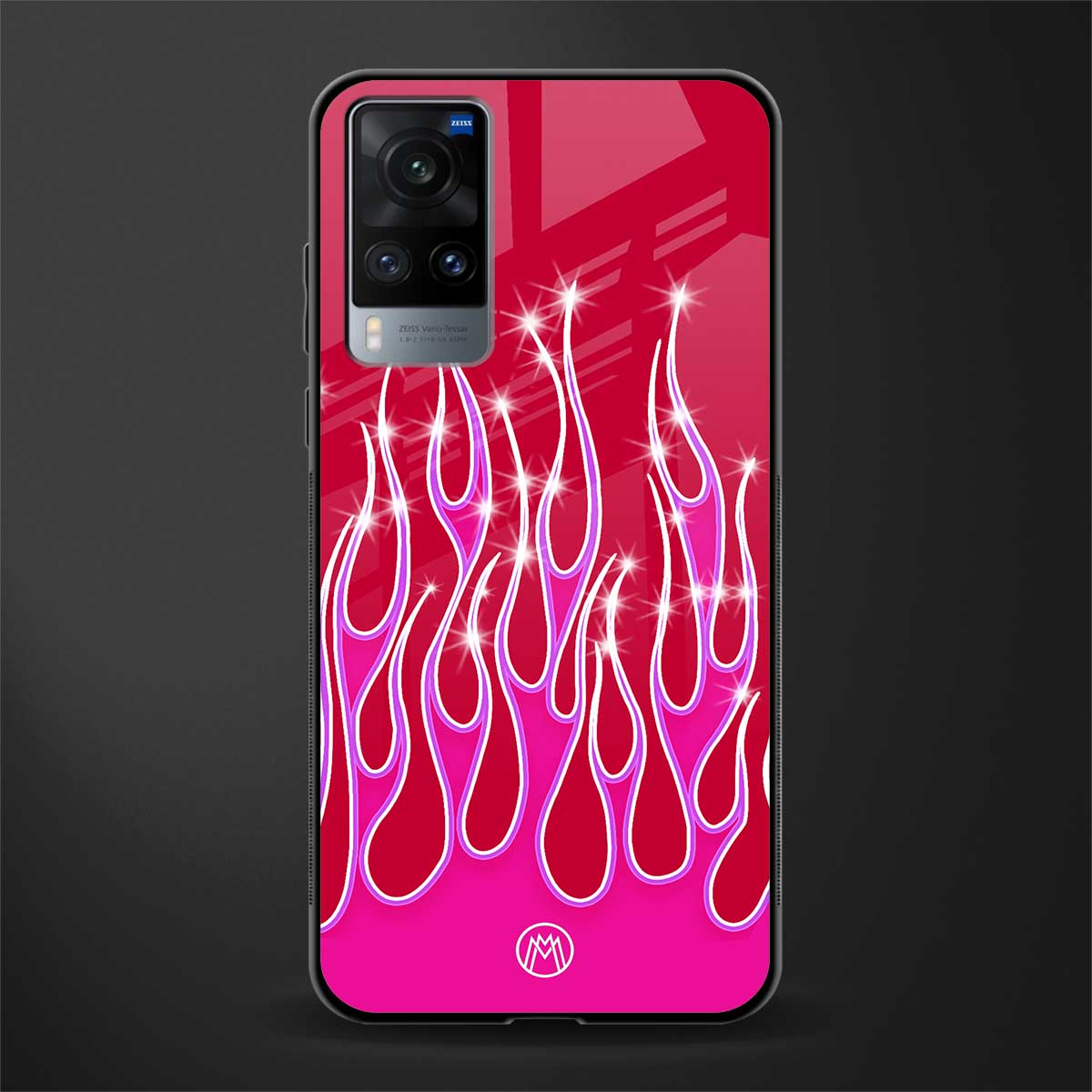 y2k magenta glittery flames glass case for vivo x60 image
