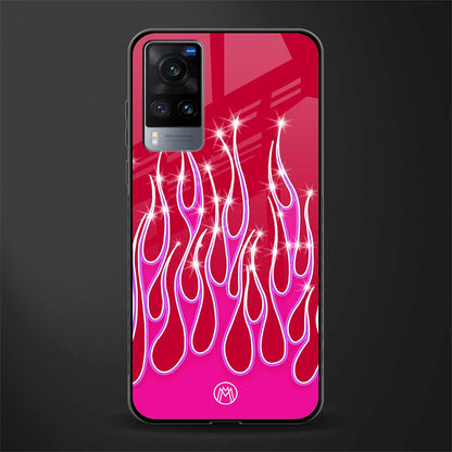 y2k magenta glittery flames glass case for vivo x60 image