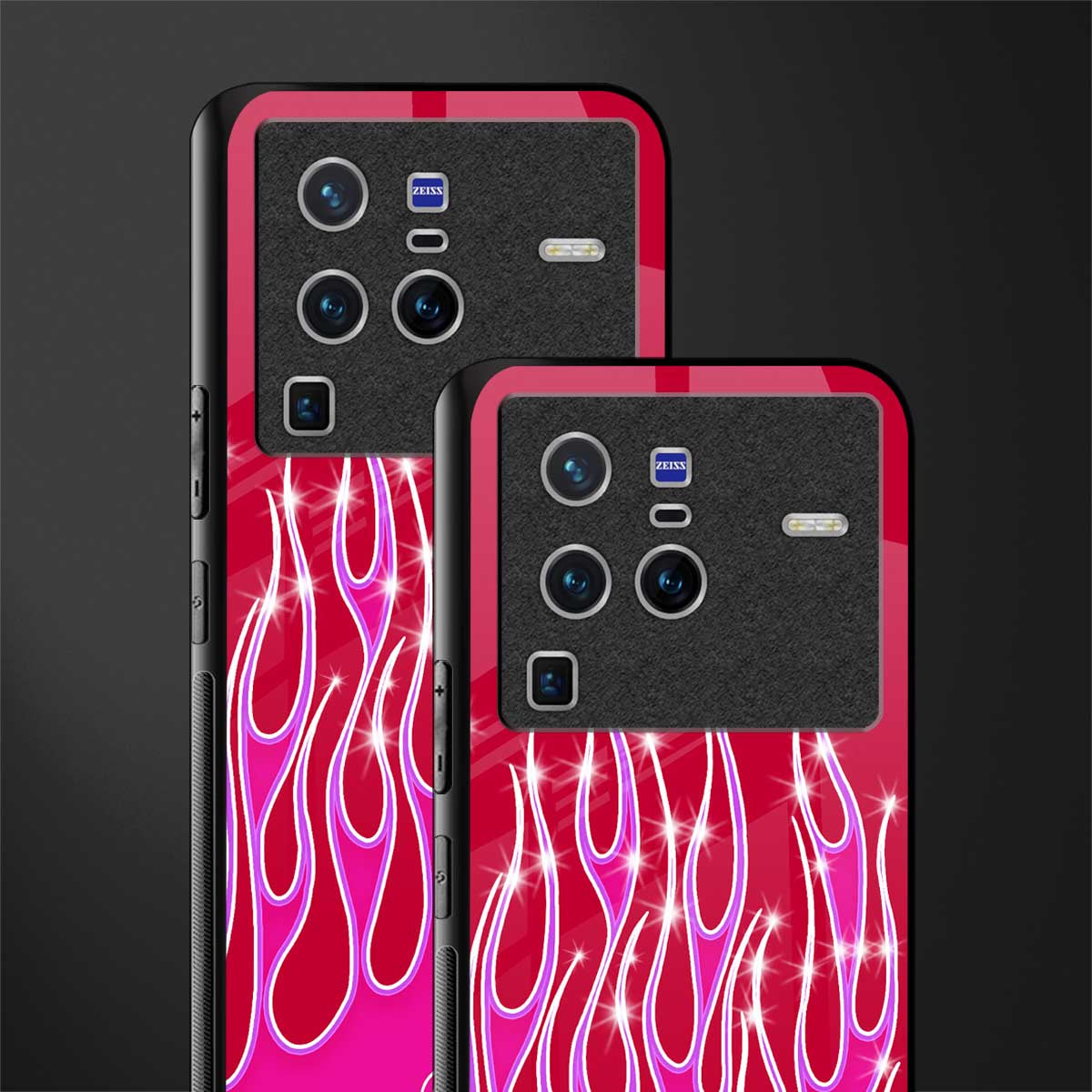 y2k magenta glittery flames glass case for vivo x80 pro 5g image-2
