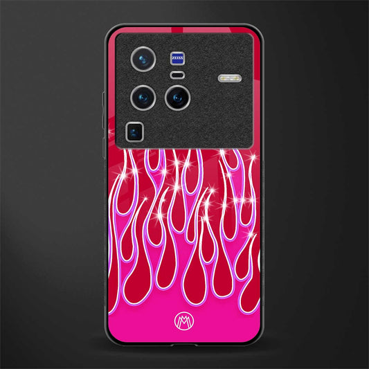 y2k magenta glittery flames glass case for vivo x80 pro 5g image