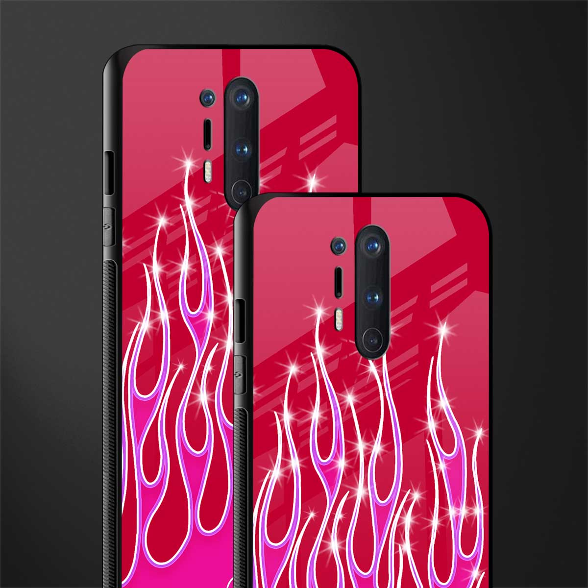 y2k magenta glittery flames glass case for oneplus 8 pro image-2