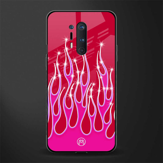 y2k magenta glittery flames glass case for oneplus 8 pro image
