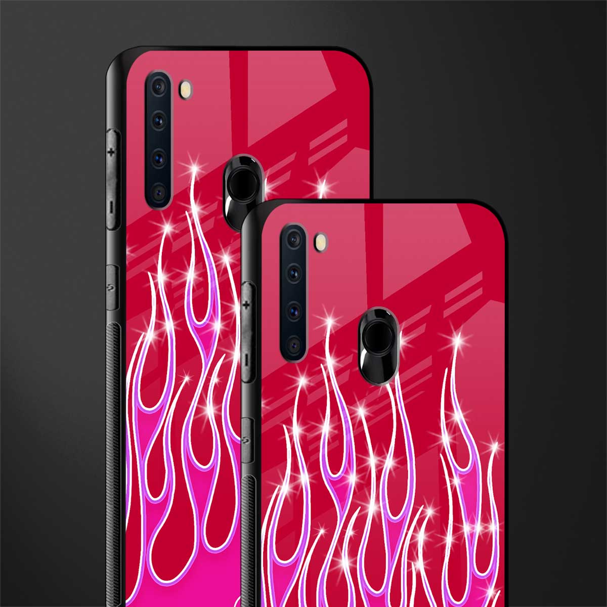 y2k magenta glittery flames glass case for samsung a21 image-2