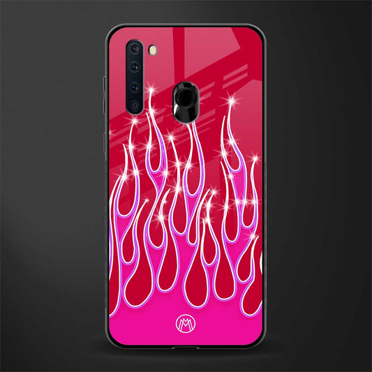y2k magenta glittery flames glass case for samsung a21 image