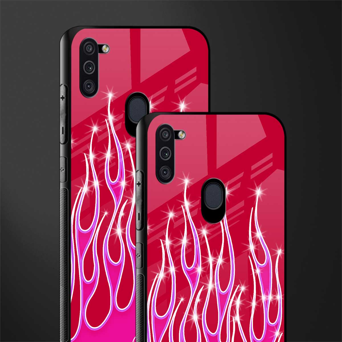y2k magenta glittery flames glass case for samsung a11 image-2