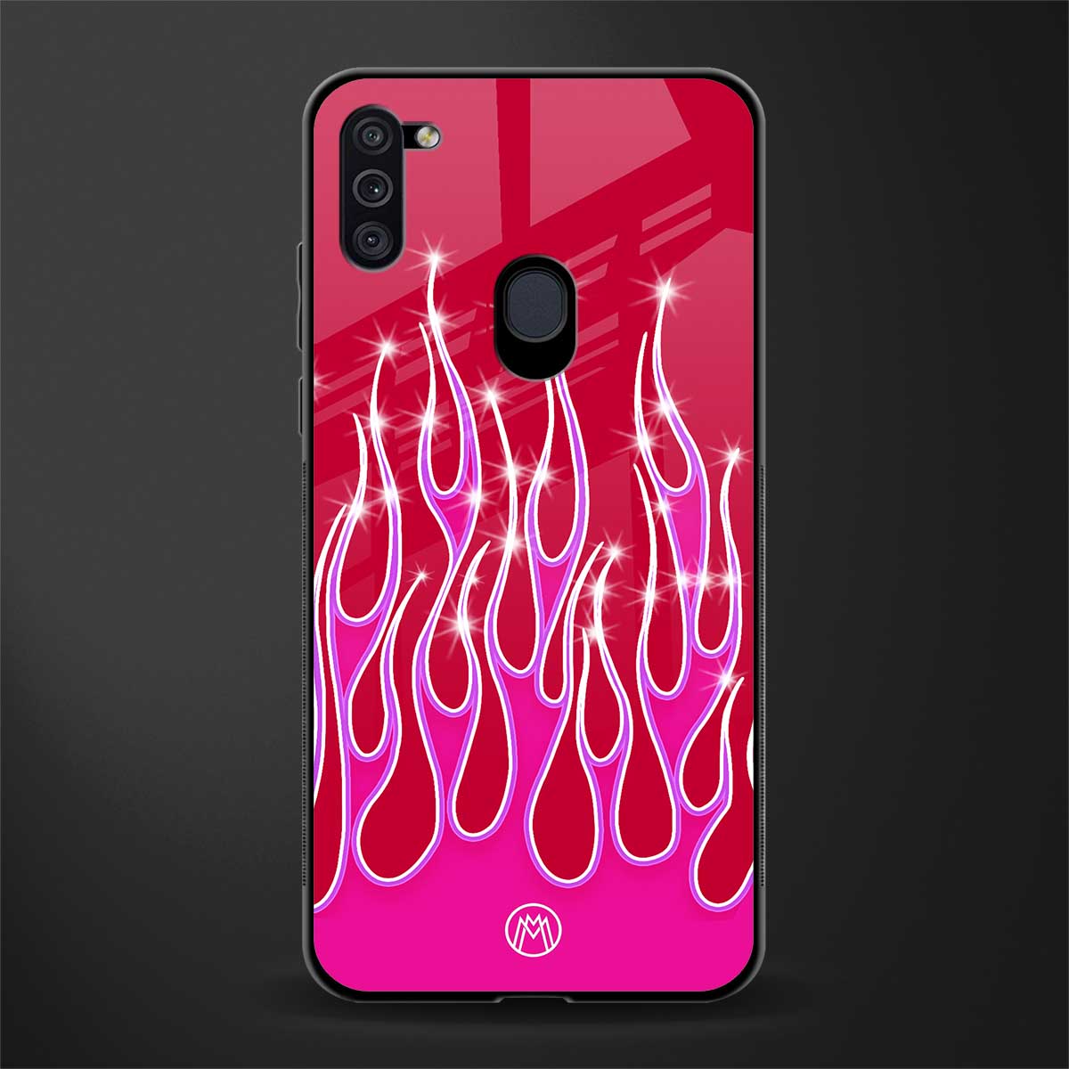 y2k magenta glittery flames glass case for samsung galaxy m11 image