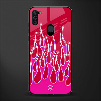 y2k magenta glittery flames glass case for samsung galaxy m11 image
