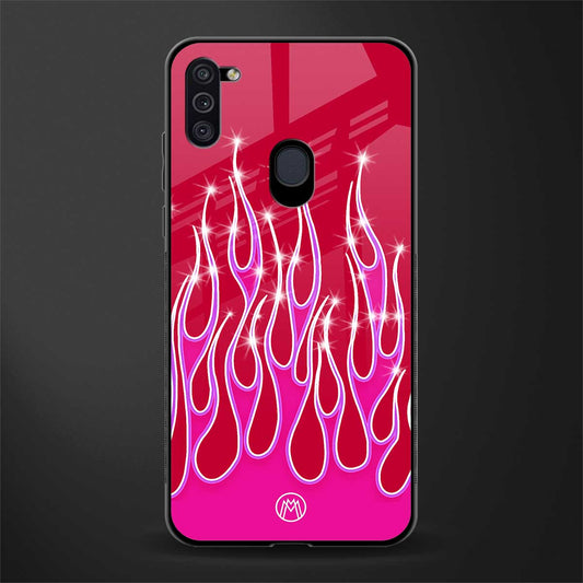 y2k magenta glittery flames glass case for samsung a11 image