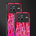y2k magenta glittery flames glass case for vivo x80 image-2