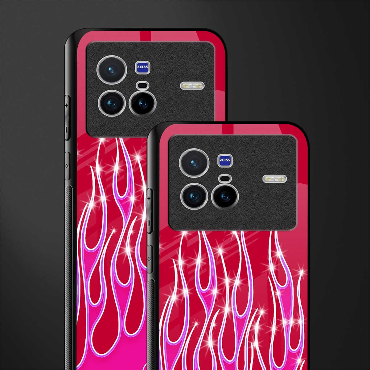 y2k magenta glittery flames glass case for vivo x80 image-2